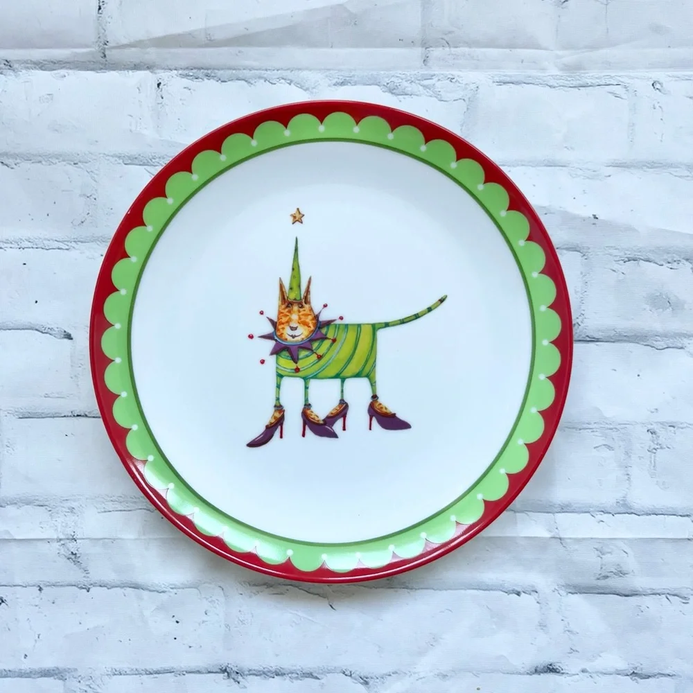 Department 56 Patience Brewster Krinkles Jester Cat Christmas Dessert Plate